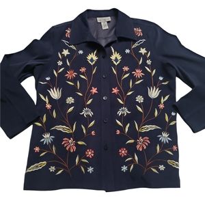 Susan Graver Embroidered Floral Long Sleeve Top Size Large